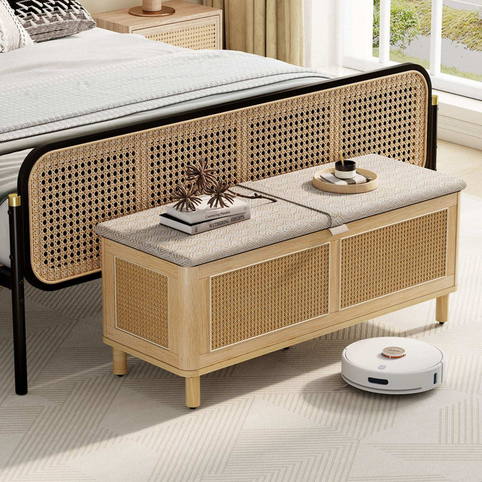 Flycity Boho Storage Ottoman Bench with Safety Hinges