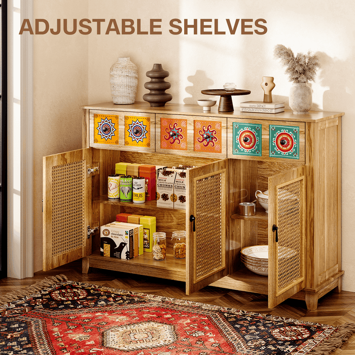 Wood Credenza with Rattan Doors