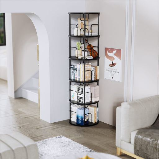 Black 5 Tier Rotating Bookshelf