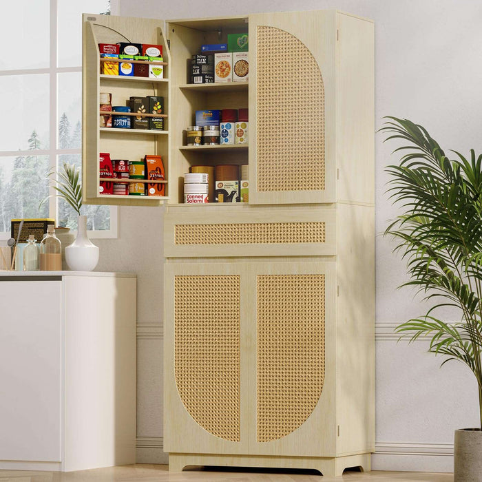 Flycity 72" Rattan Tall Kitchen Pantry Storage Cabinet