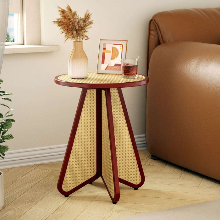Flycity Vintage Small Round Rattan End Table