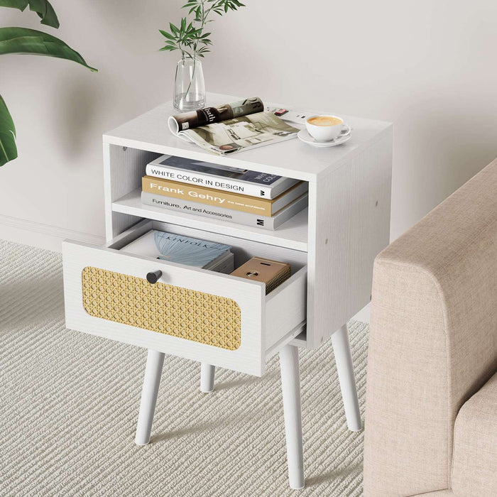 White Nightstand with Charging Station