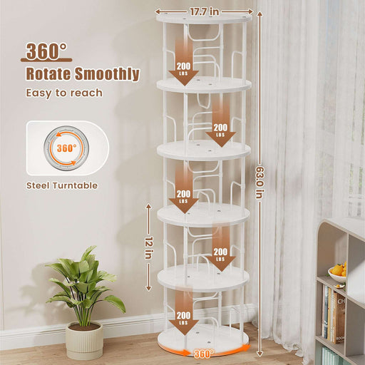 5-Tier White Rotating Bookshelf With 360 ° Spinning Display
