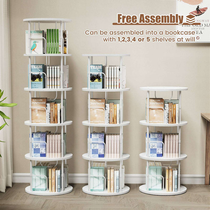 5-Tier White Rotating Bookshelf With 360 ° Spinning Display