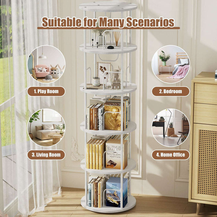 5-Tier White Rotating Bookshelf With 360 ° Spinning Display