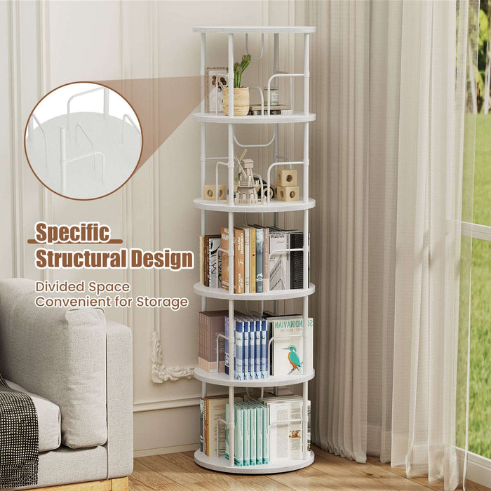 5-Tier White Rotating Bookshelf With 360 ° Spinning Display