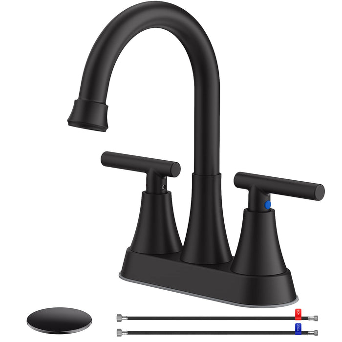 Flycity 4 Inch Bathroom Faucets For Sink 3 Hole With Pop-Up Drain And Supply Hoses