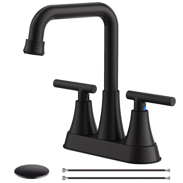 Flycity 4 inch Bathroom Sink Faucet For 3 Hole With Pop-Up Drain And Supply Lines