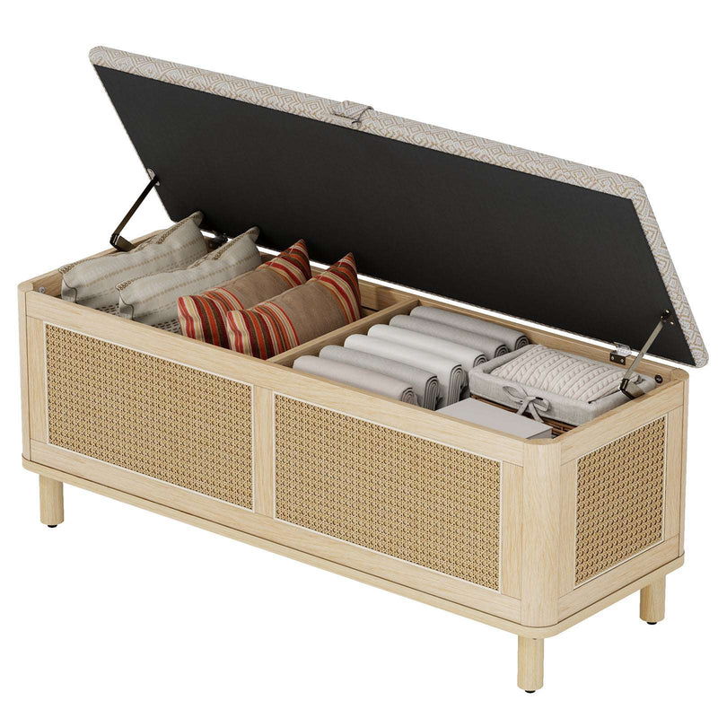 Flycity Boho Storage Ottoman Bench with Safety Hinges