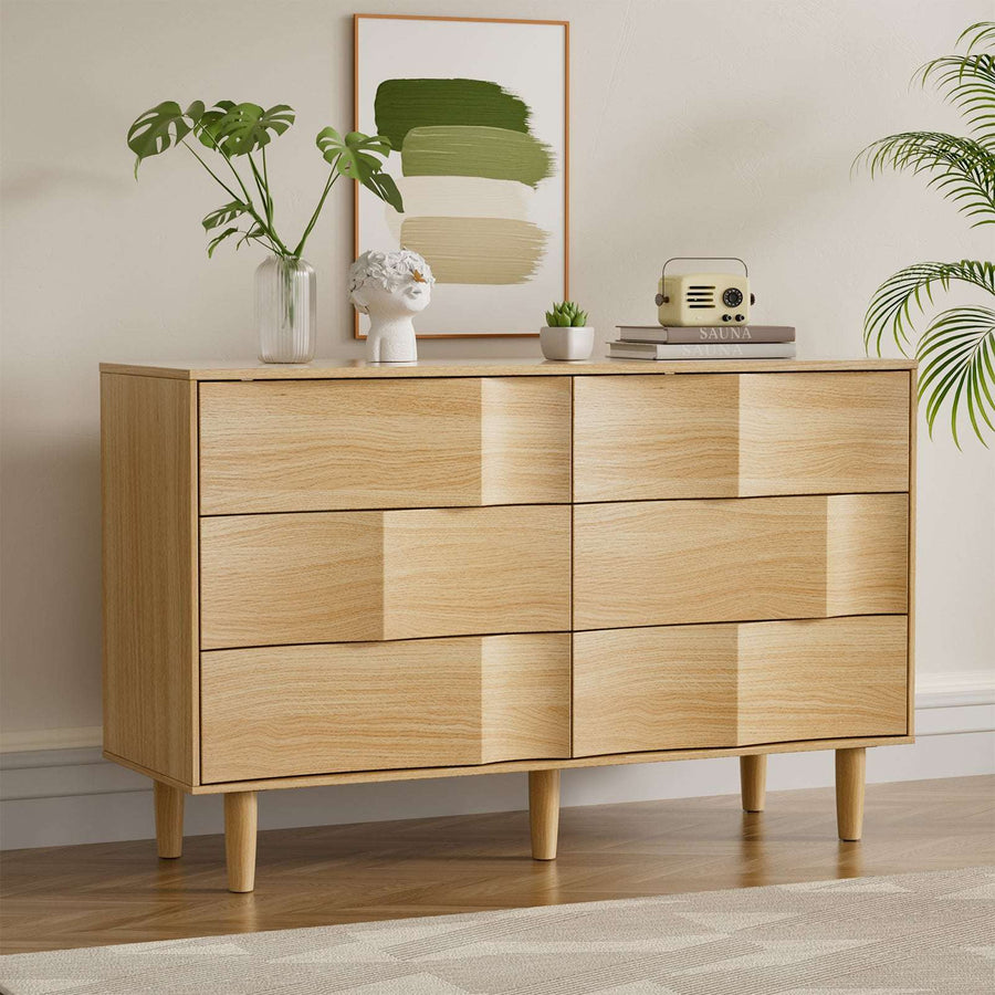 modern dresser with soft-close drawers Flycity Natura Wood Texture Double Dresser with Solid Wood Leg