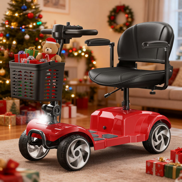 Flycity 24V 4 Wheel Mobility Scooter For Seniors, Foldable 20 Miles Long Range Electric Scooter With LED Lights And Basket, 12Ah Electric Powered Wheelchair Device For Adults