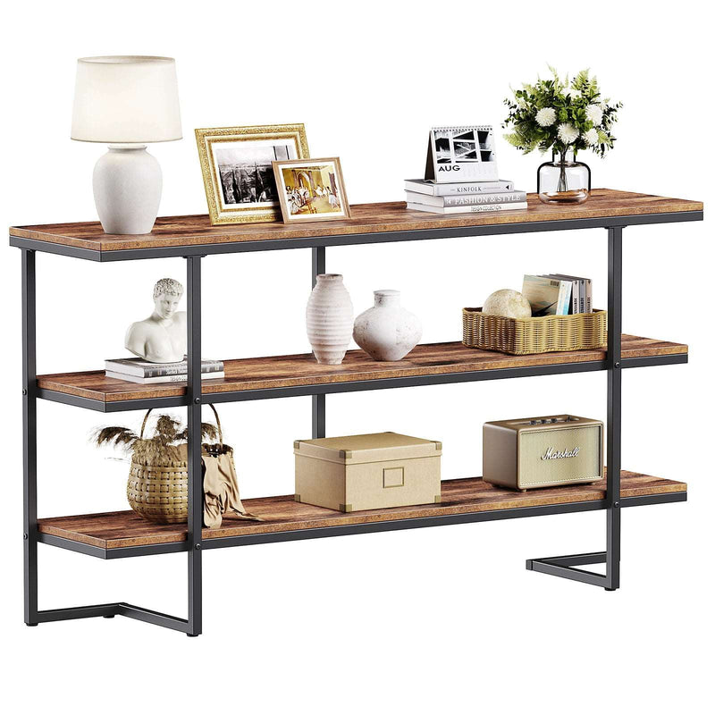 Flycity 55" Industrial Console Sofa Table with 3 Tier Storage Shelves