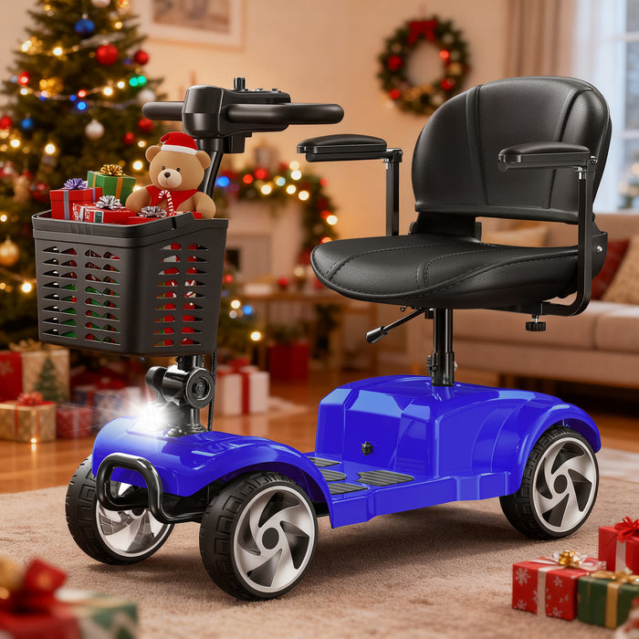 Flycity 24V 4 Wheel Mobility Scooter For Seniors, Foldable 30 Miles Long Range Electric Scooter With LED Lights And Basket, 20Ah Electric Powered Wheelchair Device For Adults