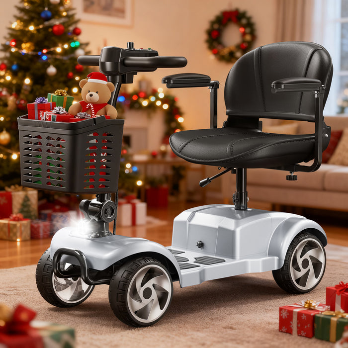 Flycity 24V 4 Wheel Mobility Scooter For Seniors, Foldable 30 Miles Long Range Electric Scooter With LED Lights And Basket, 20Ah Electric Powered Wheelchair Device For Adults