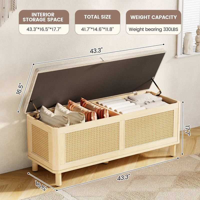 Flycity Boho Storage Ottoman Bench with Safety Hinges