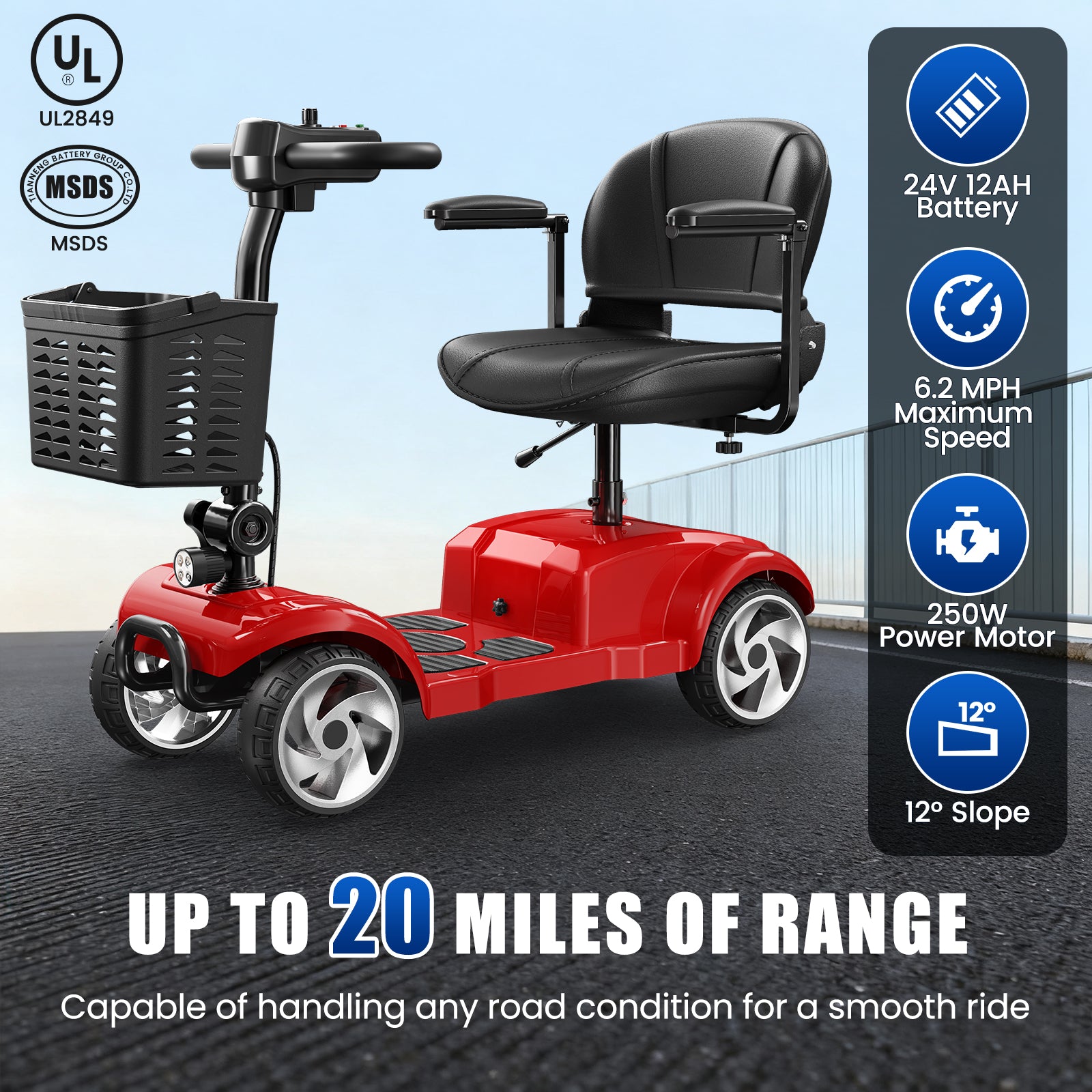 Foldable 4-Wheel Electric Travel Scooter with 20-Mile Range & 330