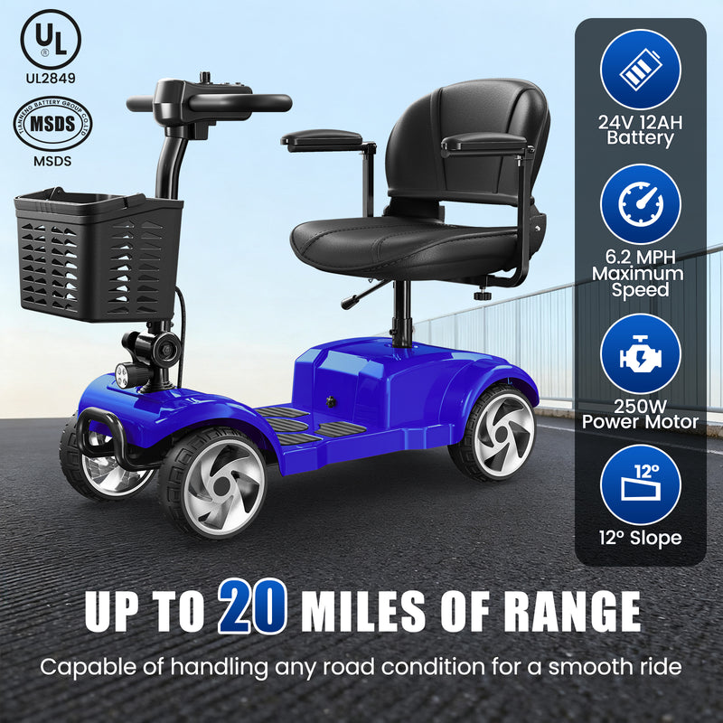 4 Wheel Electric Mobility Scooter With 20 Miles & 330lb Capacity - Blue