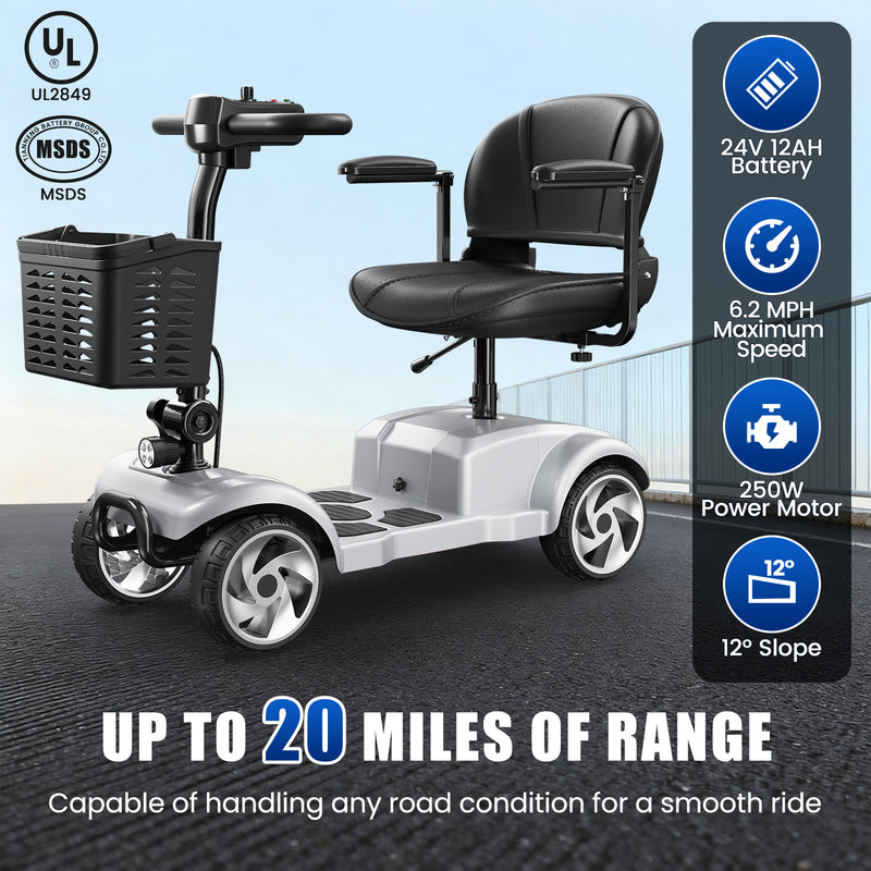 4 Wheel Electric Mobility Scooter With 30 Miles Long Range & Basket