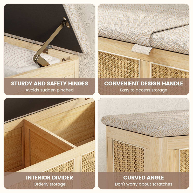 Flycity Boho Storage Ottoman Bench with Safety Hinges