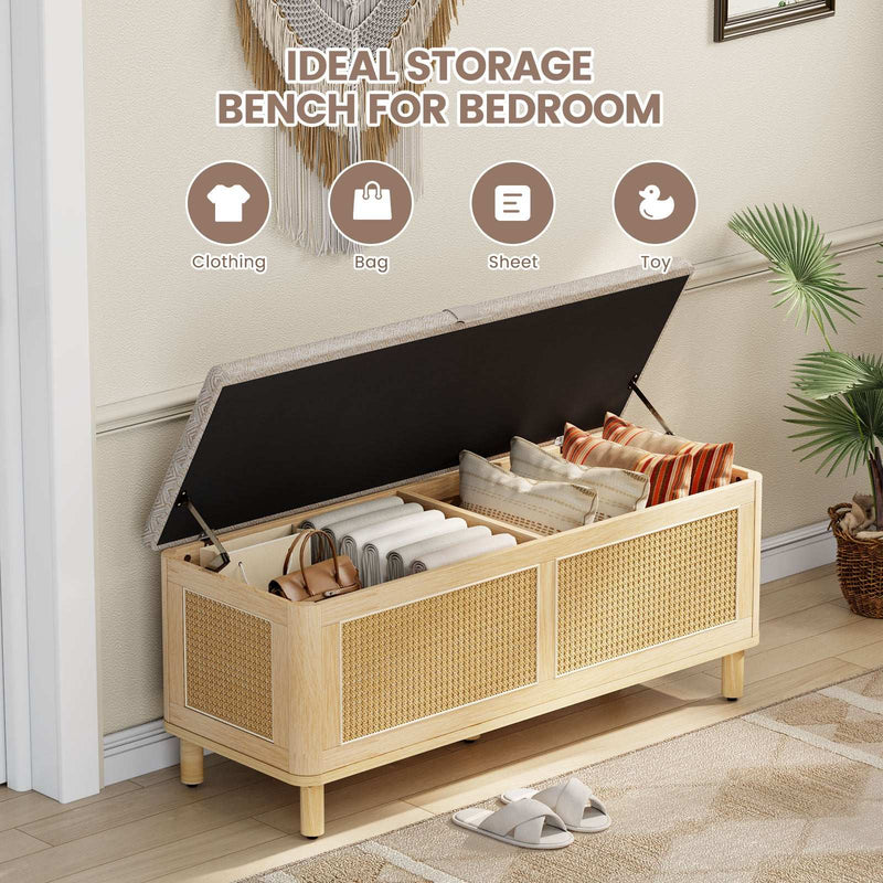 Flycity Boho Storage Ottoman Bench with Safety Hinges