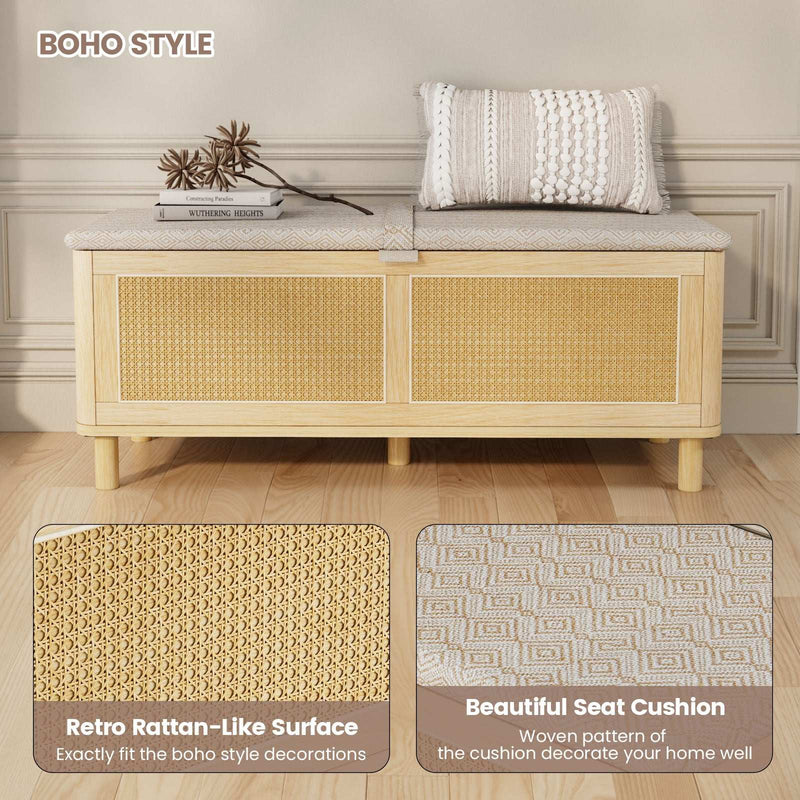 Flycity Boho Storage Ottoman Bench with Safety Hinges