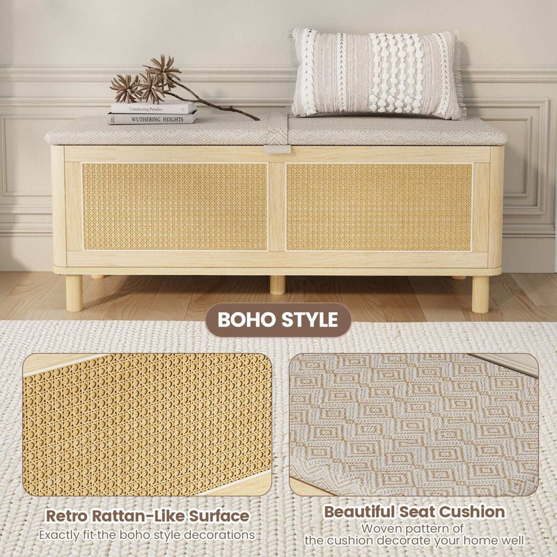 Flycity Boho Storage Ottoman Bench with Safety Hinges