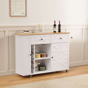 Flycity Rolling Kitchen Island with Storage Rack, Farmhouse Island Table for Kitchen
