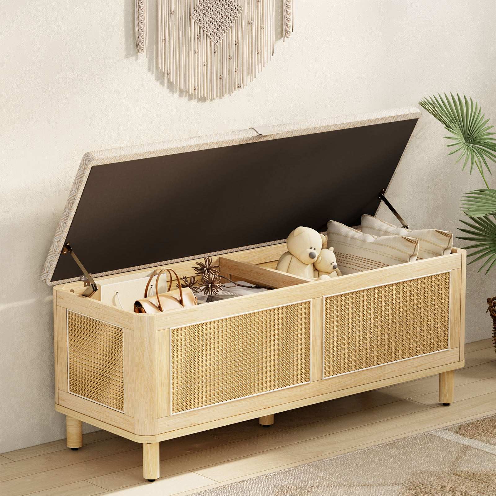Rattan Storage Bench​ - End of Bed Bench with Storage​ - Flycity