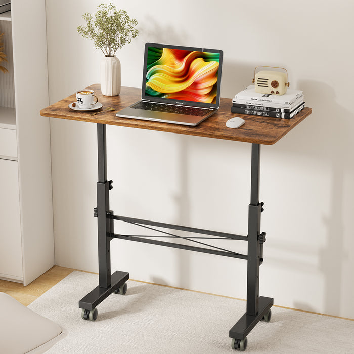 Flycity Standing Desk Adjustable Height, Mobile Stand Up Desks With Wheels, Small Laptop Desks, Portable Computer Rolling Desk For Home Office And Pad Treadmill, Height 26"-37.8", 15.7"D x 31.5"W
