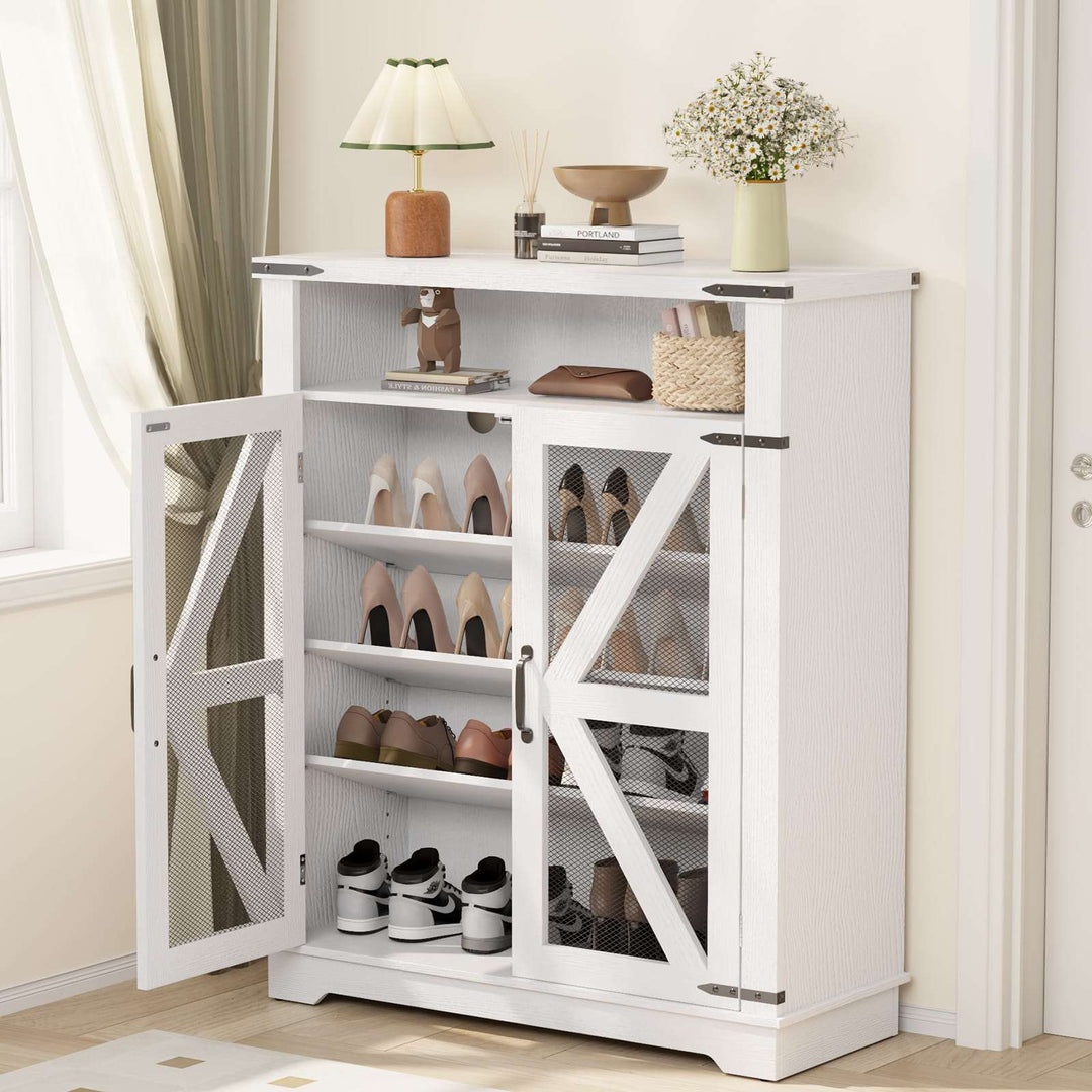 Flycity Farmhouse 6-tier White Shoe Cabinet With Adjustable Shelves