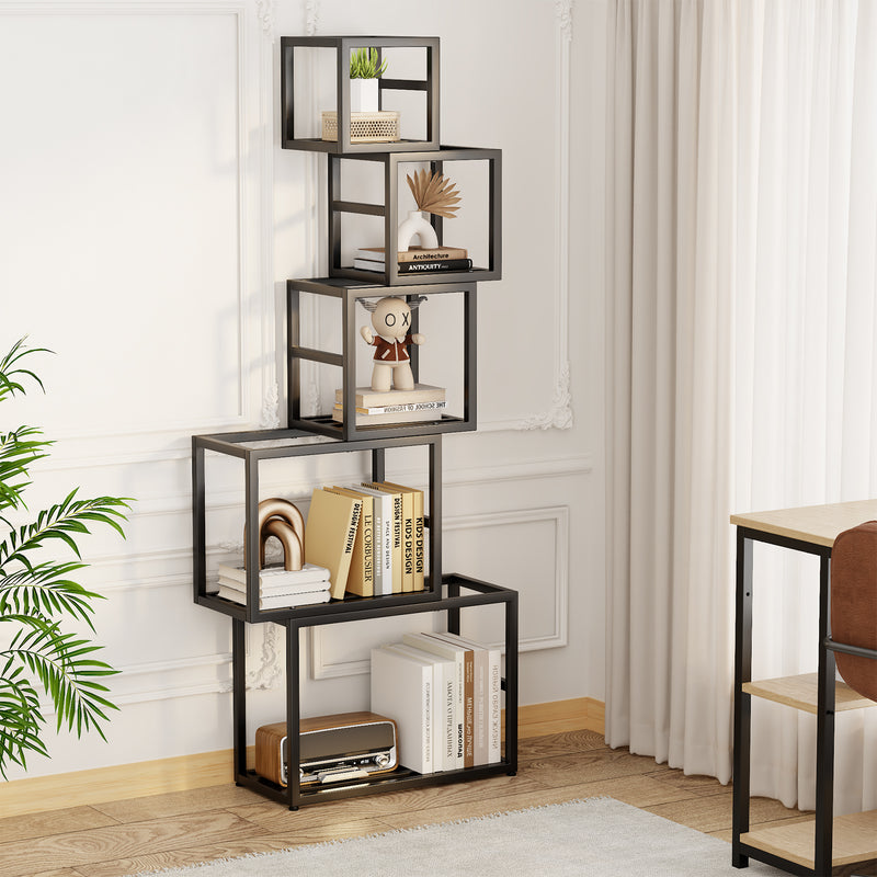 Flycity 5-Tier Stacked Metal Bookshelf Creative Square And Rectangular Design