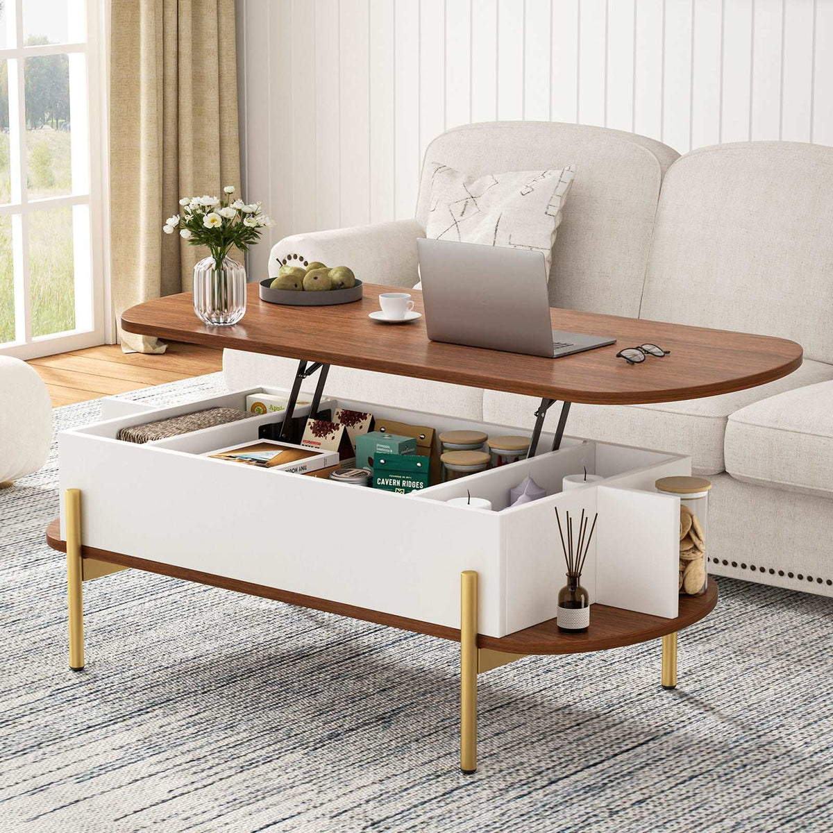 Flycity 48 Oval Lift Top Coffee Table with Storage
