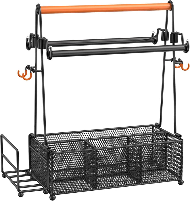 Flycity Grill Caddy, Silverware Caddy Condiment Caddy, Utensil Holder For Party, Picnic Flatware Caddy With Handle And Paper Towel Roll Holders, Utensil Cutlery Caddy For Camping, Kitchen(Black)