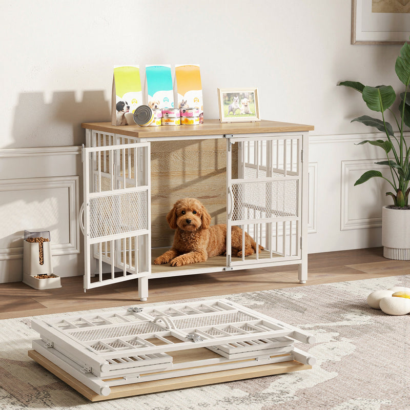 Flycity 31.5" Foldable Indoor Dog Crate Furniture For Small & Medium Dogs