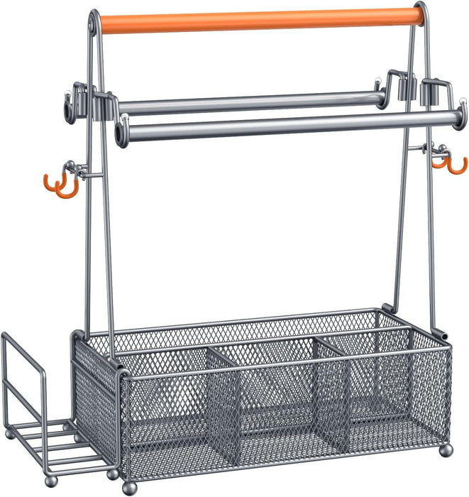 Flycity Grill Caddy, Silverware Caddy Condiment Caddy, Utensil Holder For Party, Picnic Flatware Caddy With Handle And Paper Towel Roll Holders, Utensil Cutlery Caddy For Camping, Kitchen(Silver)