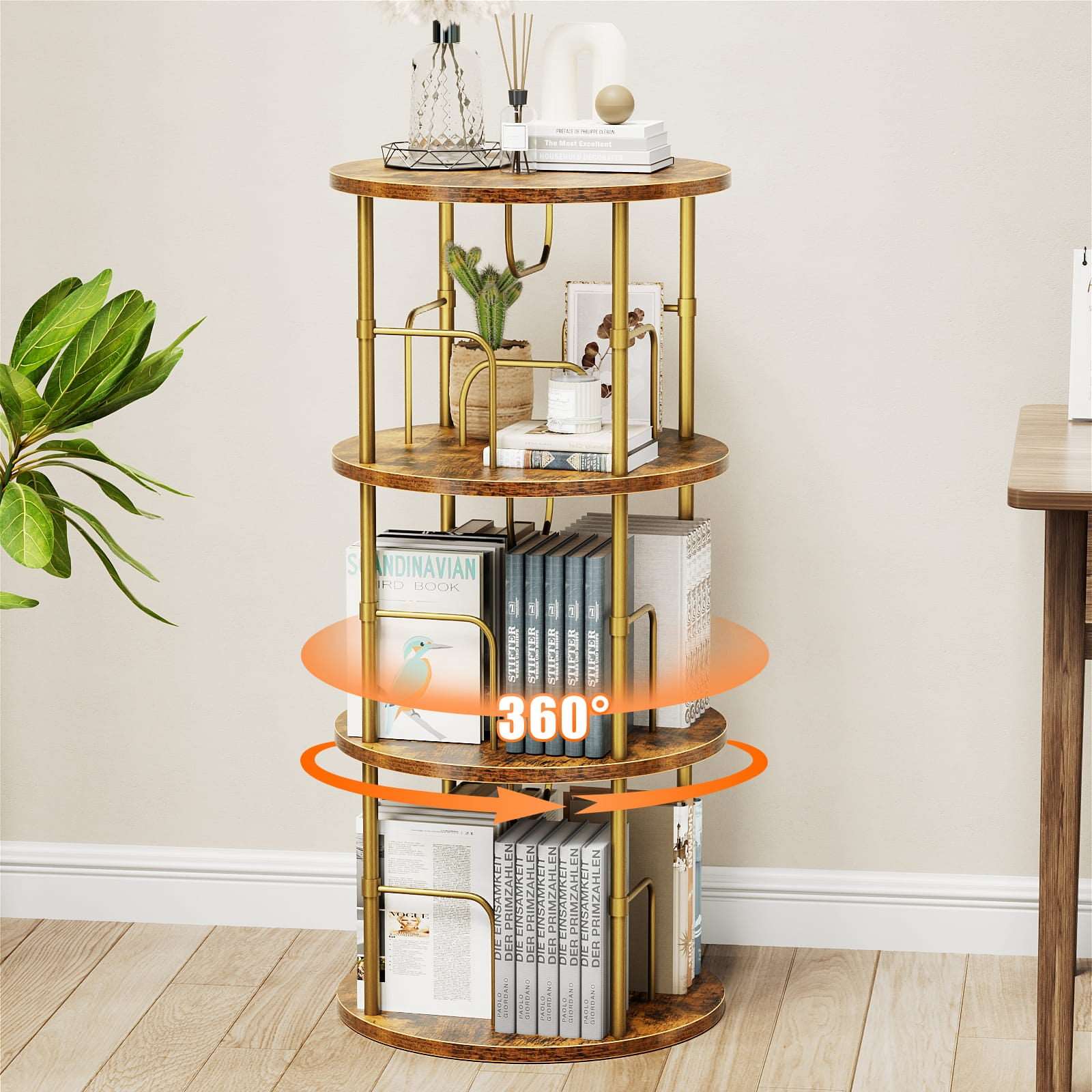 3-5 Tier Rotating Bookshelf - 360° Spinning Display - Flycity