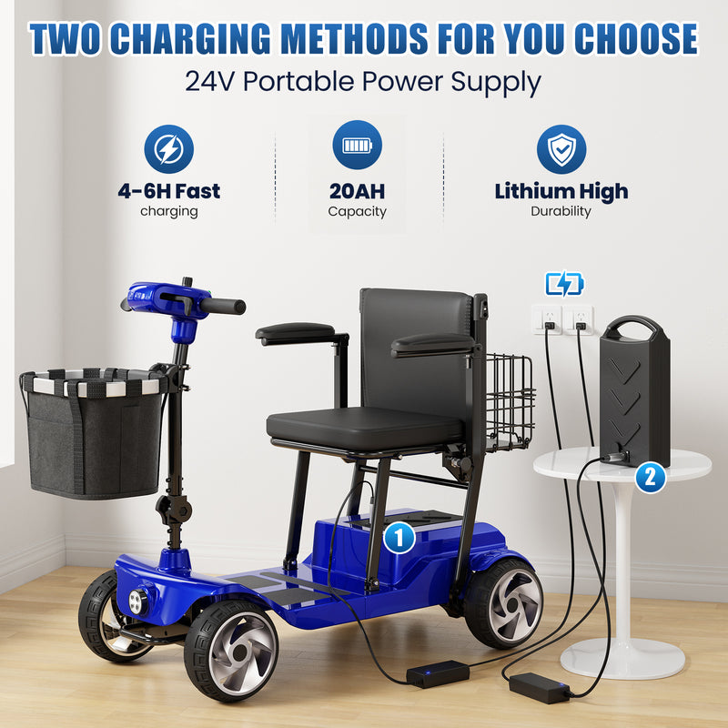 4 Wheel Electric Mobility Scooter With 30 Miles Long Range & Basket