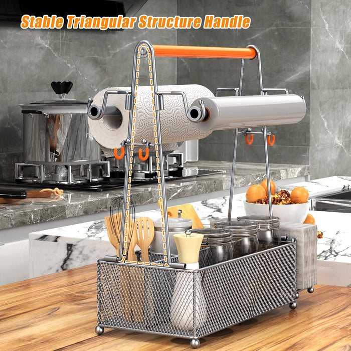 Flycity Grill Caddy, Silverware Caddy Condiment Caddy, Utensil Holder For Party, Picnic Flatware Caddy With Handle And Paper Towel Roll Holders, Utensil Cutlery Caddy For Camping, Kitchen(Silver)