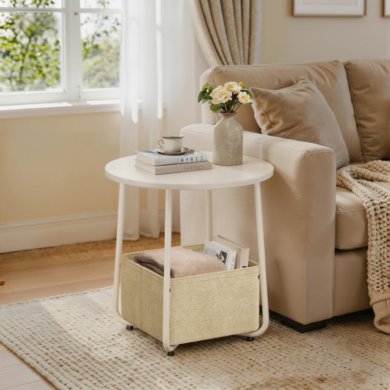 Flycity Round Side End Table With Fabric Basket Modern Nightstand