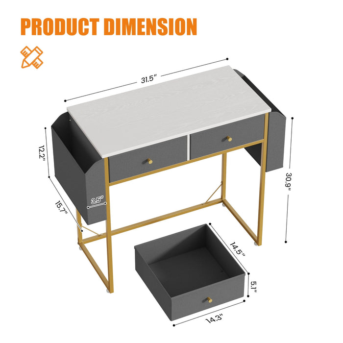 Flycity Small Desk With Fabric Drawers & Storage Bags, Home Office Computer Desk, Vanity Desk With Storage For Bedroom, Work Writing Study Table, 31.5"L X 15.7"W X 30.9"H
