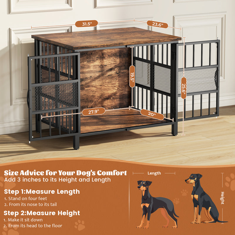 Flycity 31.5" Foldable Indoor Dog Crate Furniture For Small & Medium Dogs