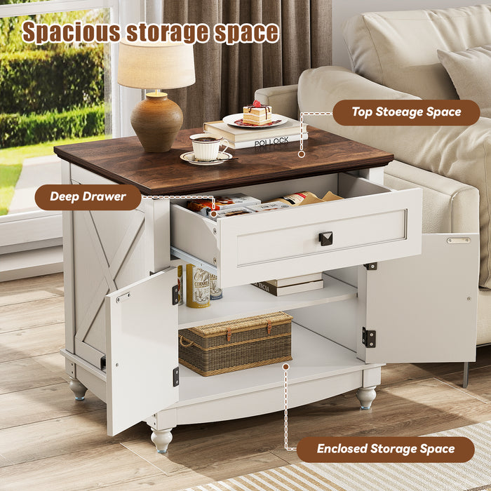 Flycity End Table With Drawers And Storage Cabinet, 25 Inch Bedside Table With Adjustable Shelf, Wood Nightstand With Door, Side Table For Living Room Bedroom Office, 2 Doors