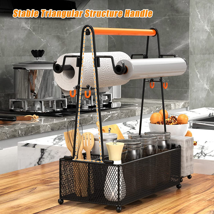 Flycity Grill Caddy, Silverware Caddy Condiment Caddy, Utensil Holder For Party, Picnic Flatware Caddy With Handle And Paper Towel Roll Holders, Utensil Cutlery Caddy For Camping, Kitchen(Black)