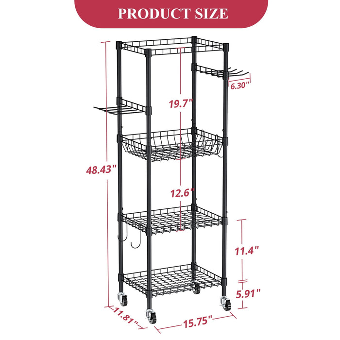 Flycity 4 Tier Yoga Mat Storage Rack, Home Gym Organizer Holder, Gym Equipment Storage Cart With Wheels And Hooks For Home Exercise And Fitness Gear, Black