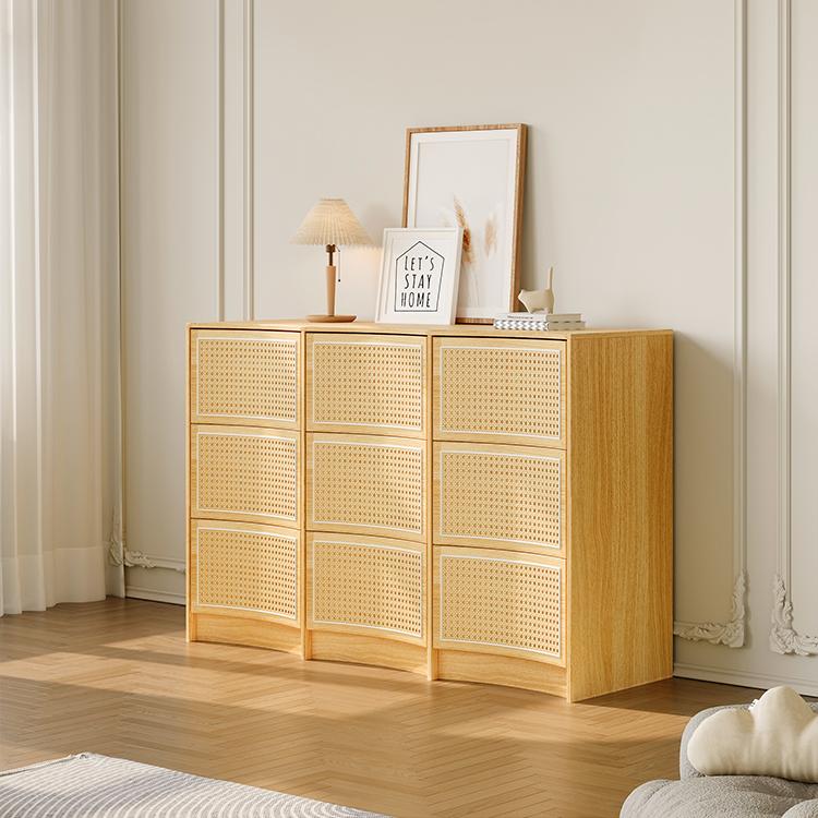 Flycity Rattan 9 Drawer Dresser with Handle-Free Design