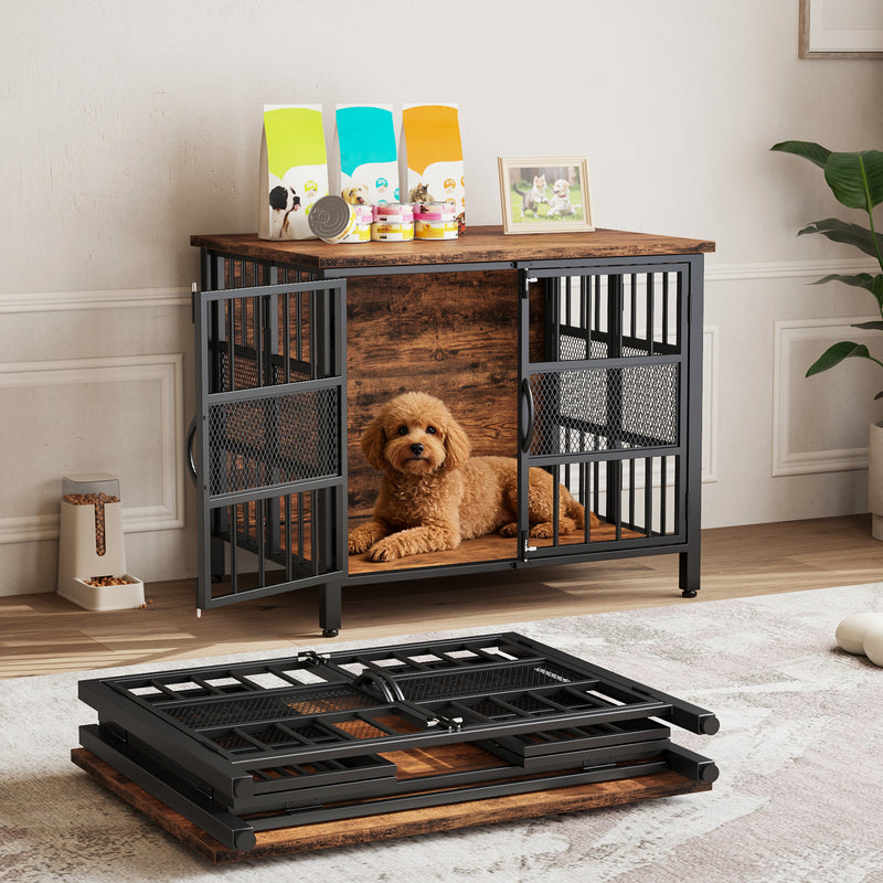 Flycity 31.5" Foldable Indoor Dog Crate Furniture For Small & Medium Dogs