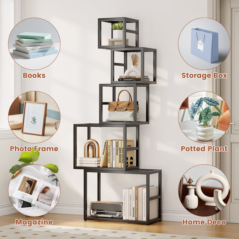 Flycity 5-Tier Stacked Metal Bookshelf Creative Square And Rectangular Design