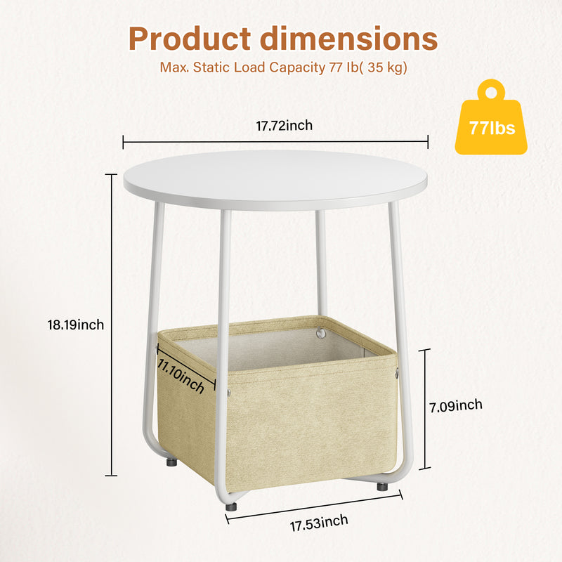 Flycity Round Side End Table With Fabric Basket Modern Nightstand