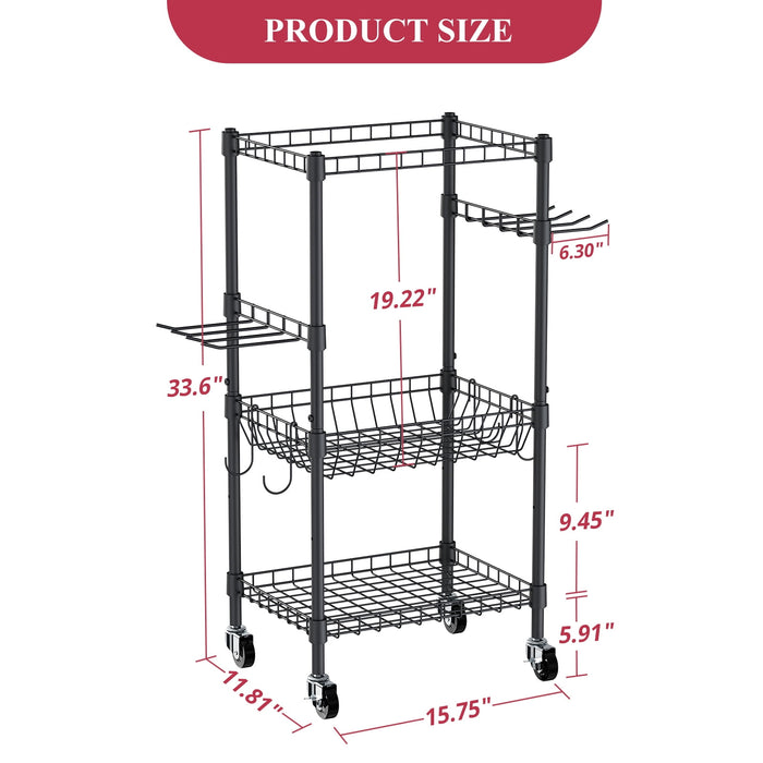 Flycity 3 Tier Yoga Mat Storage Rack, Home Gym Organizer Holder, Gym Equipment Storage Cart With Wheels And Hooks For Home Exercise And Fitness Gear, Black