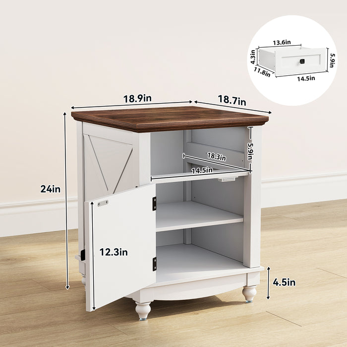 Flycity End Table with Drawers and Storage Cabinet, 19 Inch Bedside Table with Adjustable Shelf, Wood Nightstand with Door, Side Table for Living Room Bedroom Office, 1 Door
